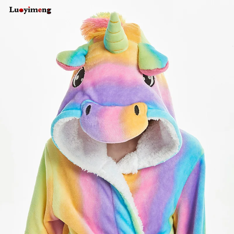 Банные халаты Kigurumi для мамы и дочки вечерние фланелевые с капюшоном рисунком