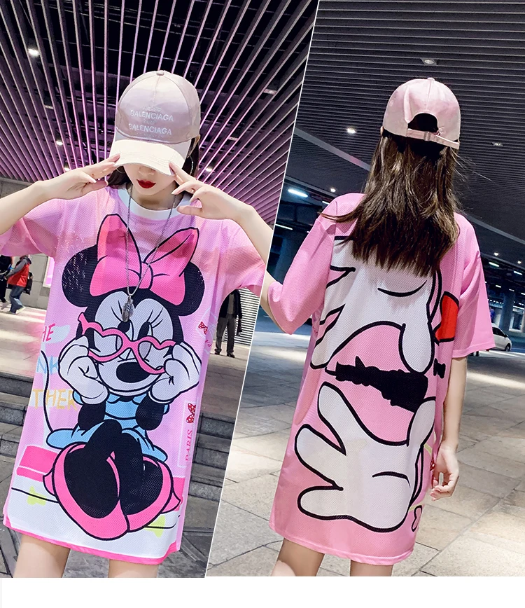 Vestido de camiseta/милое платье футболка с героями мультфильмов для студентов летнее
