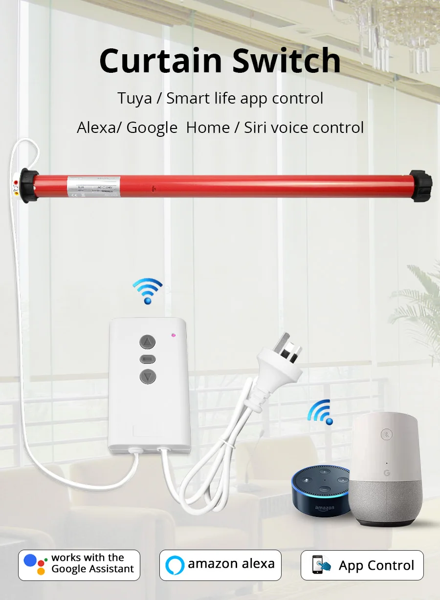 

Моторизованный двигатель для оконных штор с козырьком, для трубчатой трубы 38 мм, для управления через приложение Tuya, Alexa, Google Home