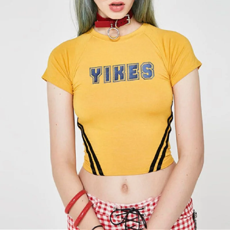 2018 новые летние YIKES сексуальные рубашки с буквенным принтом Эстетическая Женская