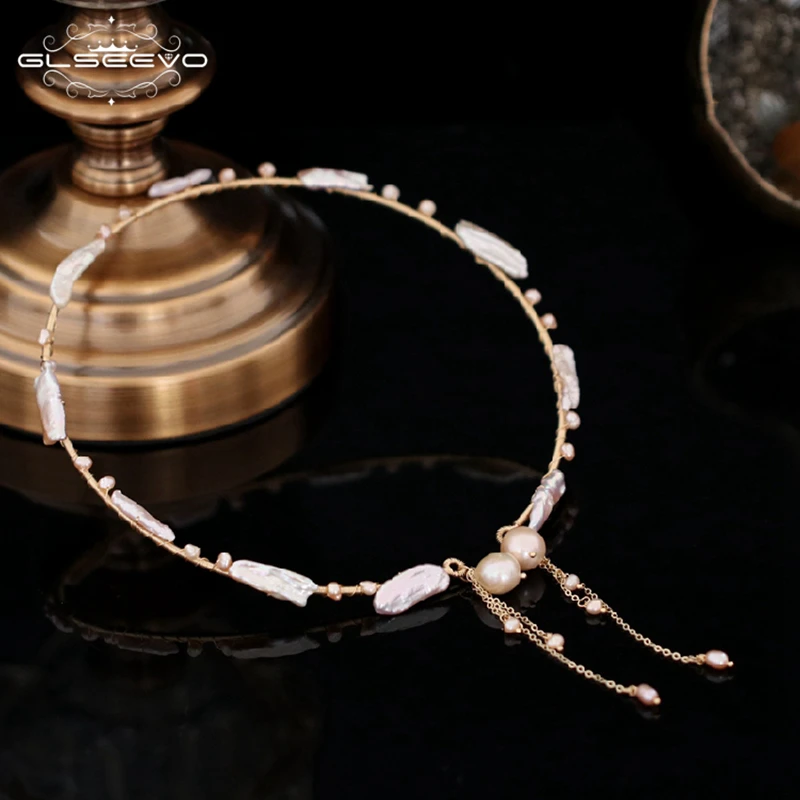 GLSEEVO Original Design Handmade Natural Fresh Water Pearl Choker Necklace For Women Wedding Fine Jewelry Collier Femme GN0076 | Украшения