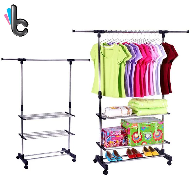 

Clothes Rack Adjustable Garment Rack -with Wheels 3 Tiers Storage Shelves