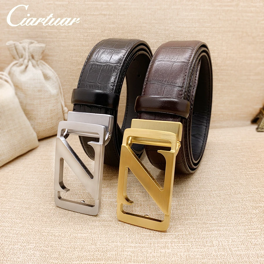 

2020 ciartuar new for men belt jeans high quality layer genuine leather cowskin fashion gold sliver buckle free shipping