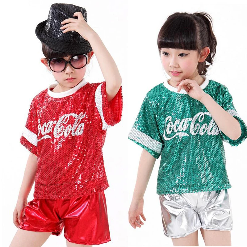 Детская Одежда для танцев в стиле хип хоп с блестками девочек джазовые топики и