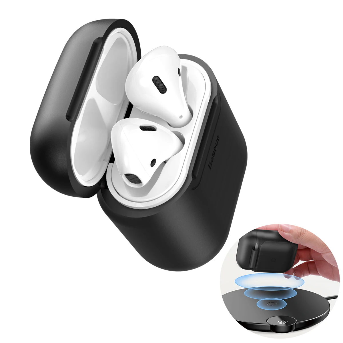 Для Airpods чехол Baseus Qi беспроводной зарядный силиконовый чехол s для Airpod защитный чехол с проводной зарядкой для Air pods Coques - Цвет: Black