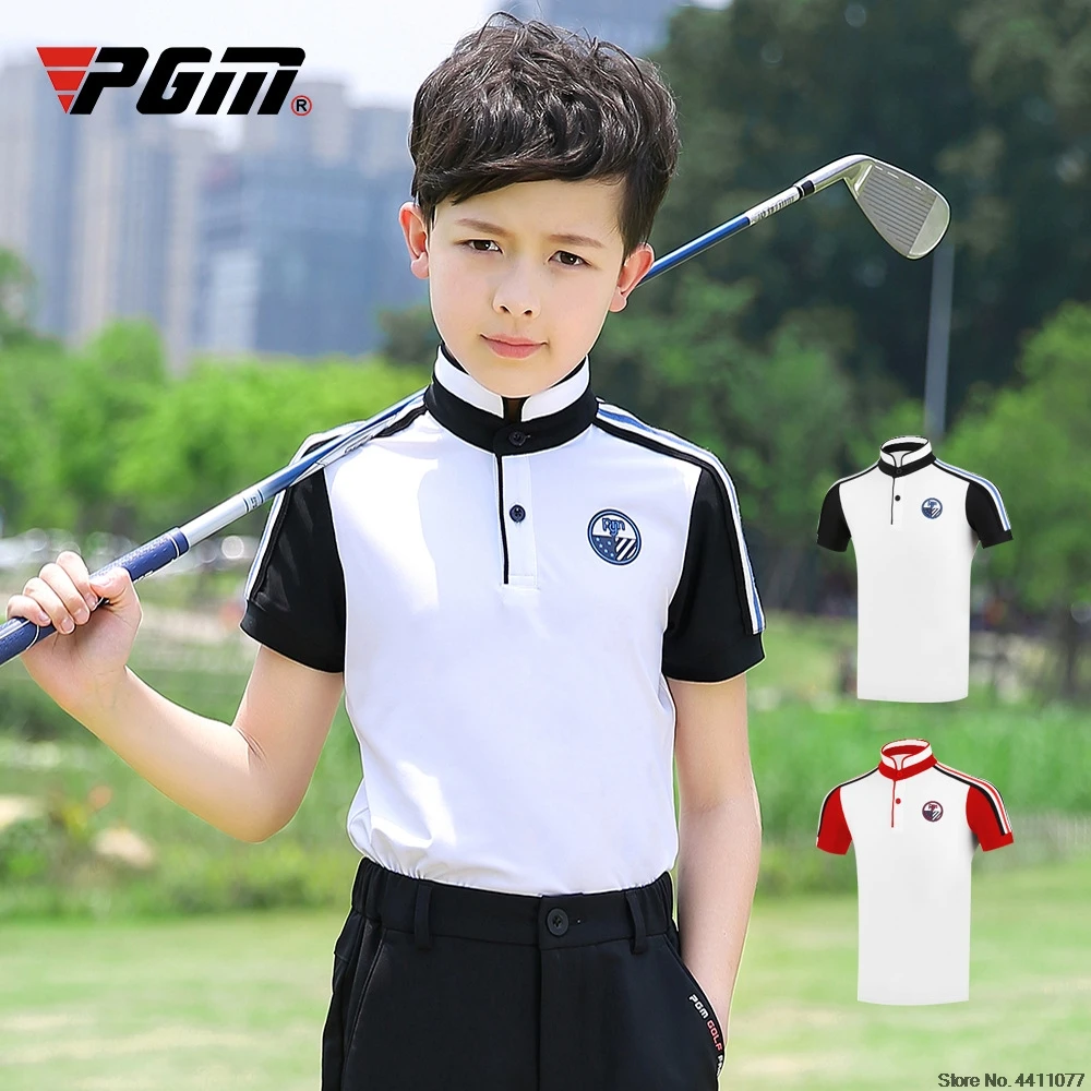 

Children Boys Anti-sweat Golf Training T Shirts Boys Teenager Stand Collar T-Shirt Breathable Button Collar Fitness Tops D0781