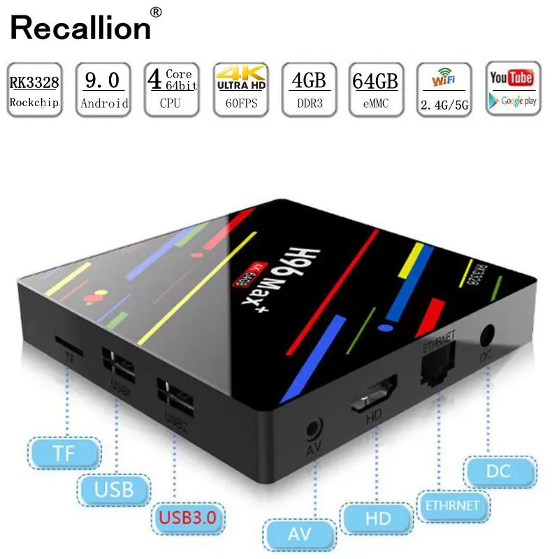 H96 MAX Plus Smart tv Box Android 9 0 4 ГБ ОЗУ 32 ГБ/64 Гб ПЗУ Rockchip RK3328 K H.265 USB3.0 2 ГГц WiFi IP set top