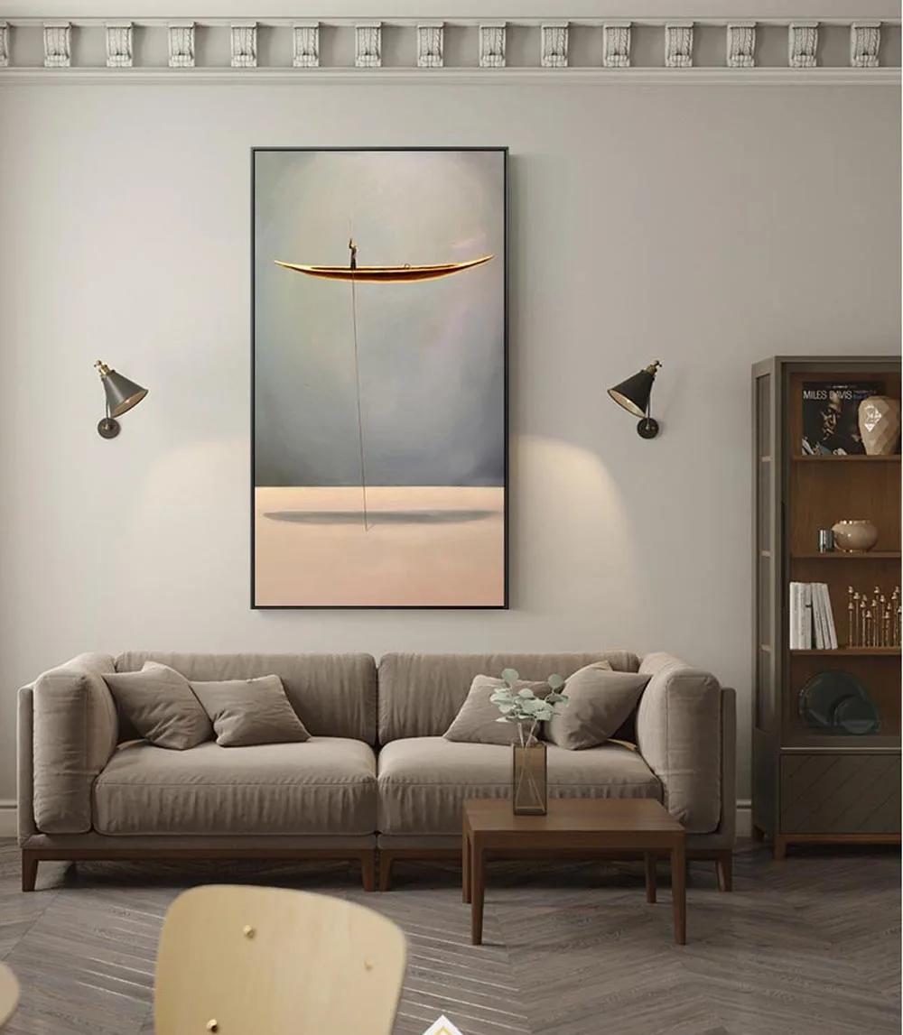 Artist Hand-painted Special Landscape Modern Boats Oil Painting on Canvas Textured Boat for Wall Decor |