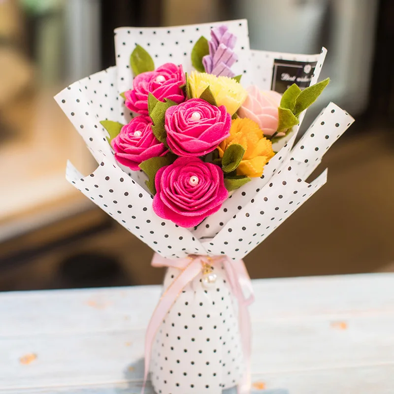 New Rose Bridal Bouquet Handmade Felt Cloth Flower for Wedding Home Decoration Special Gift DIY Package | Дом и сад