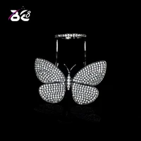 be8 brand new design can fly butterfly aaa cubic zirconia engagement rings for women black gun plated adjustable jewelry r 077