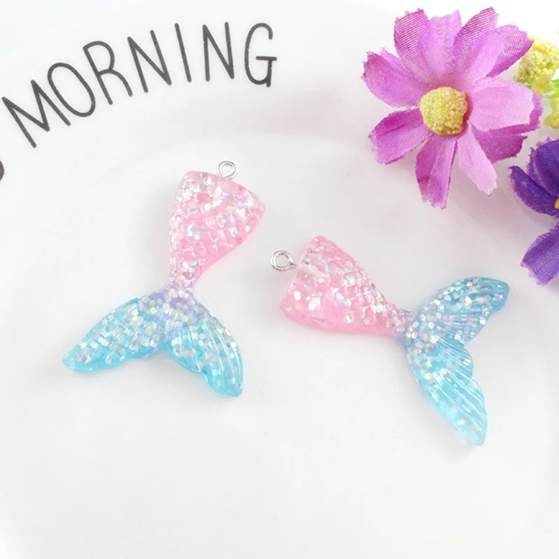 10 шт. блеск хвост русалки кулон из смолы интимные аксессуары DIY Серьги jewel украшения материал плоской задней плоское украшение из смолы Craft поставки