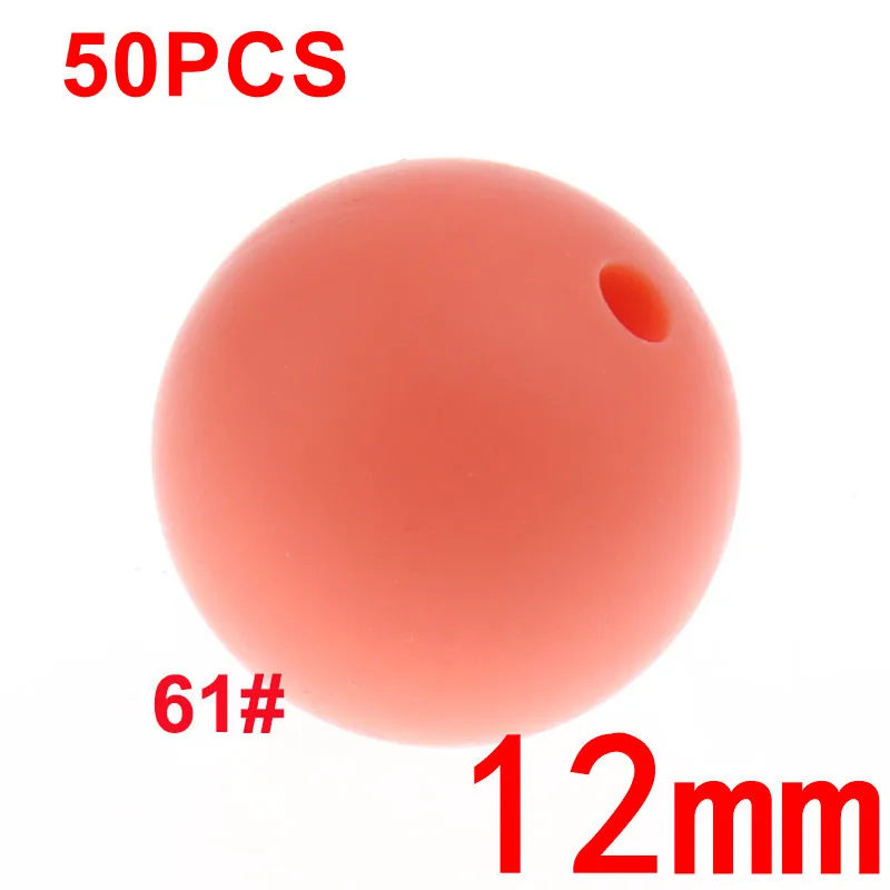 61 Salmon Orange 50 шт., 12 мм, круглые силиконовые бусины для прорезывания зубов, BPA бесплатно, Детские Прорезыватели, соски, клипсы, цепочка, сделай сам, для детей, жевательные игрушки для душа, подарок - Цвет: 61 Salmon Orange