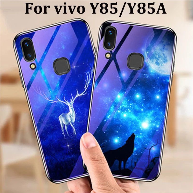 ДЛЯ vivo Y85 чехол Модный синее закаленное стекло задняя крышка для vivo Y 85 телефонные чехлы для vivo Y85A Y85 A fundas capas skin