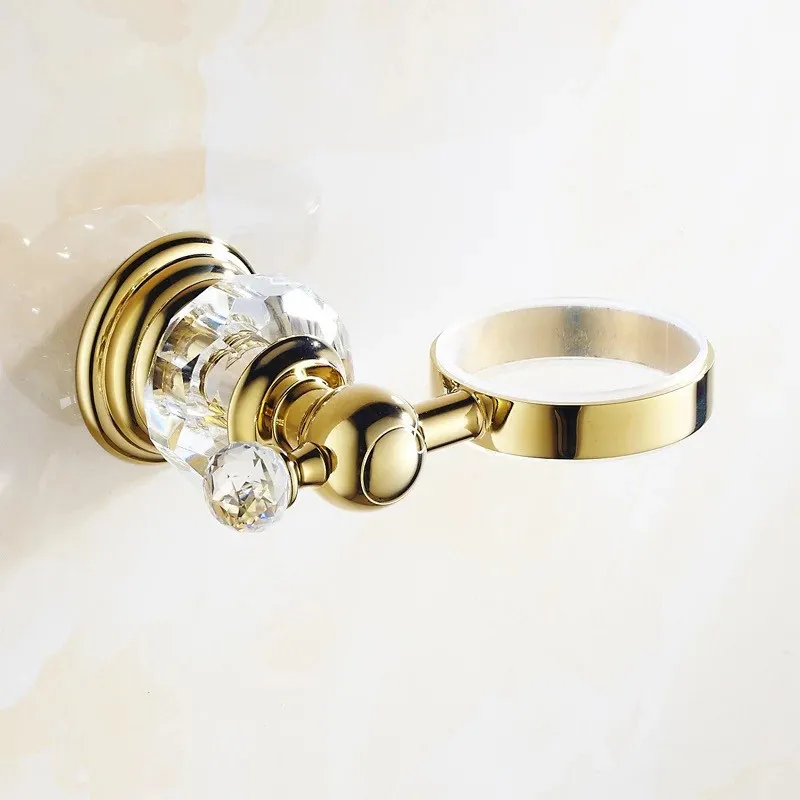 Двойной держатель для чашек в ванную комнату с золотистыми кристаллами полка