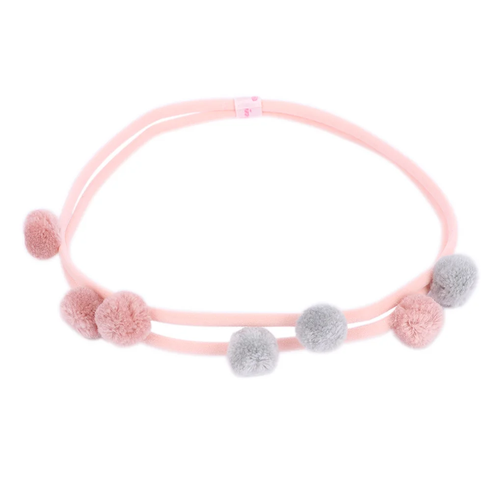 pink 1 шт., Детские аксессуары для волос, повязка на голову с милым меховым помпоном, двухслойные повязки для волос с эластичной нейлоновой лентой для волос - Цвет: pink