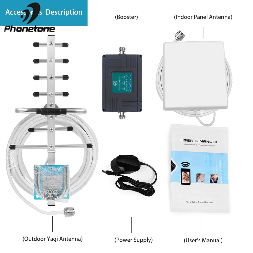 

mobile phone GSM signal booster 70dB 2G 3G signal repeater cell phone 850/1900/1700MHz Tri Band Repeater amplifier with yagi set