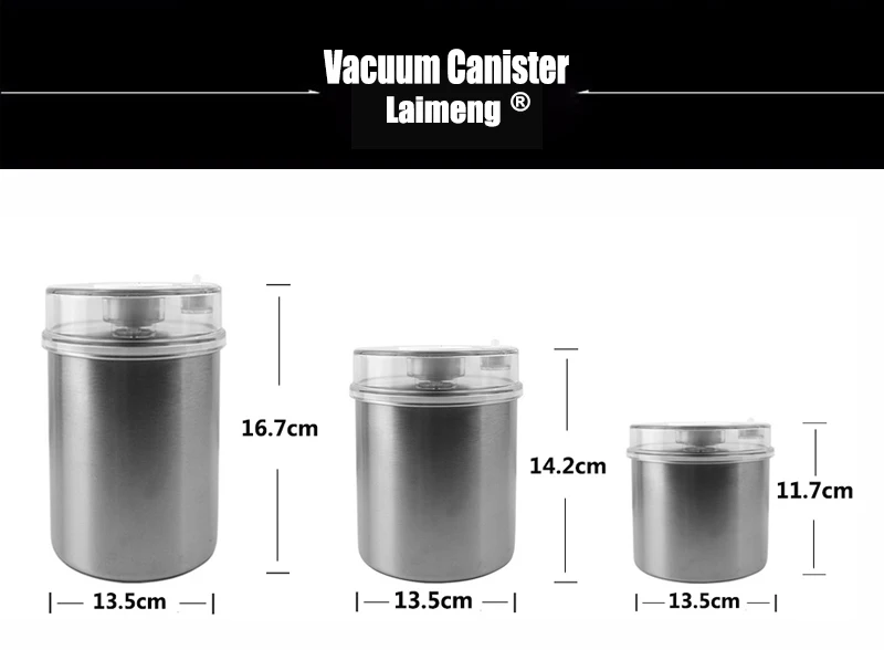 Laimeng Food Grade Vacuum Canister For Sealer Packaging Machine Fresh Stainless Set 1300ML+1000ML+700ML S165R | Бытовая техника