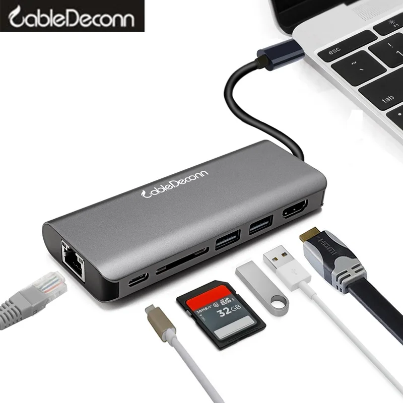 Thunderbolt 3 док-станция для usb3.1 type-c usb концентратор hdmi RJ45 многопортовый Адаптер hub