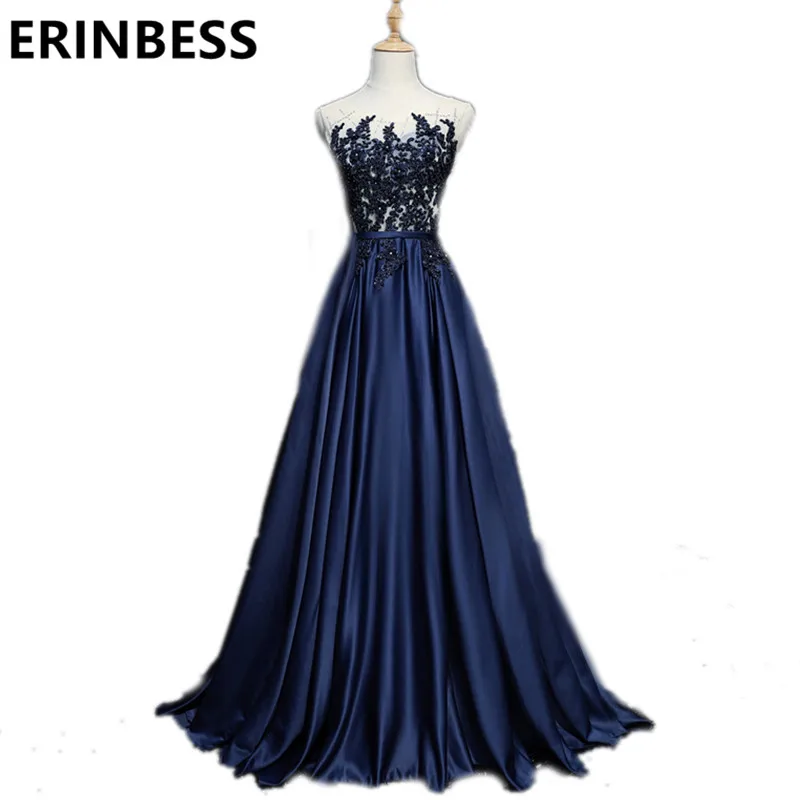 Robe De Soiree 2020 Navy Blue Evening Dresses Sheer Scoop Neck Beaded Pearls Women Formal Gowns Special Occasion Dress | Свадьбы и