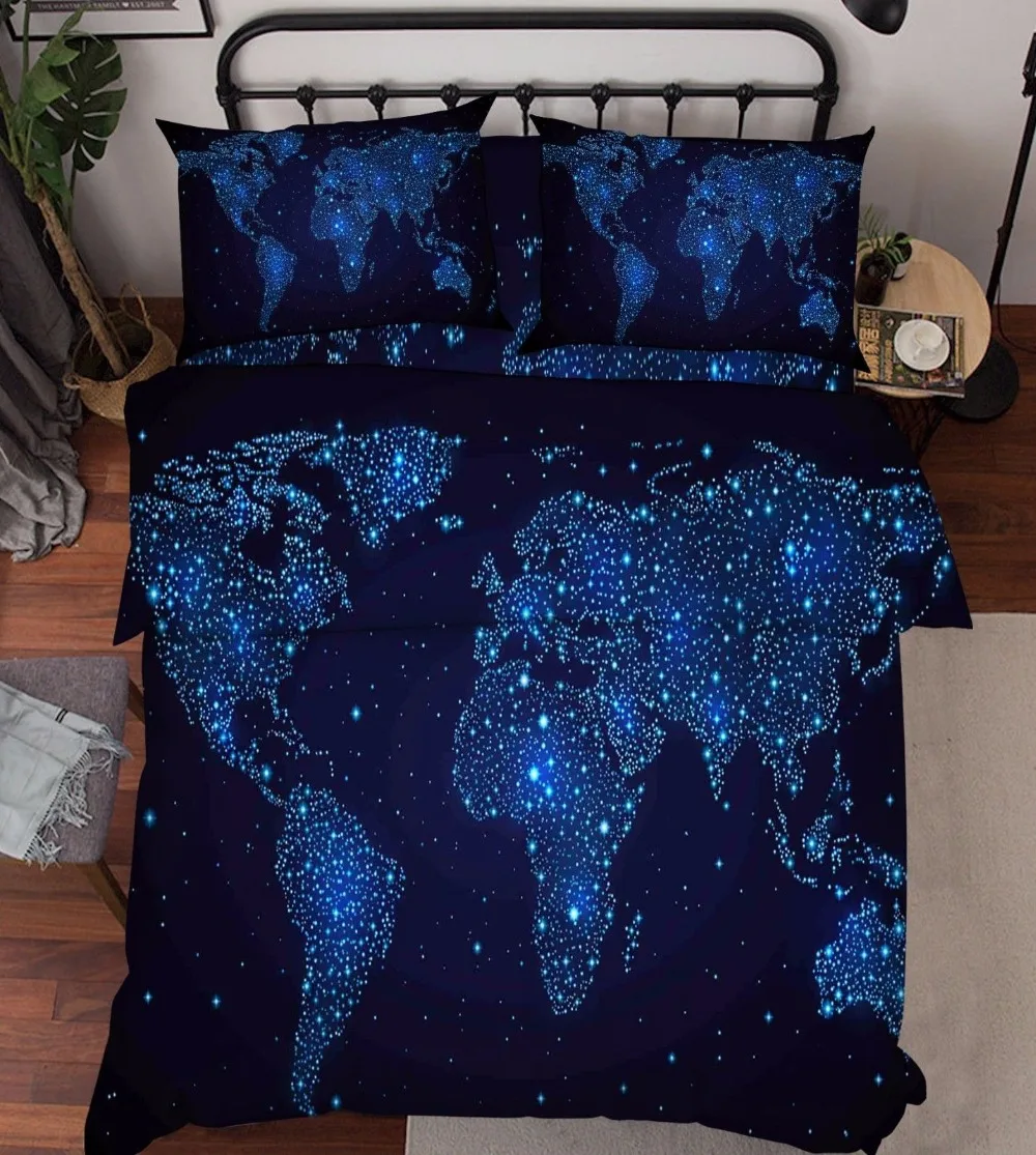 3D World Map Bed Pillowcases Quilt Duvet Cover Set