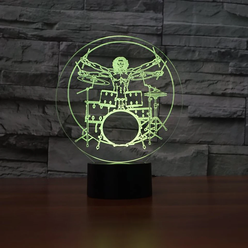 Набор барабанов 3D иллюзия ночник рок Музыкальные инструменты LED настольная лампа