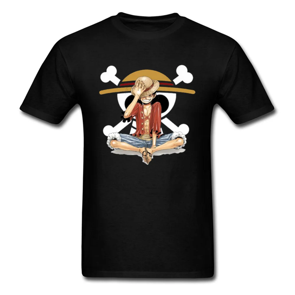 Pirate King Tee Shirt For Male One Piece T-shirt Mens Cotton Tshirt Luffy Straw Hat Logo Tops Vintage Skull Streetwear Wholesale