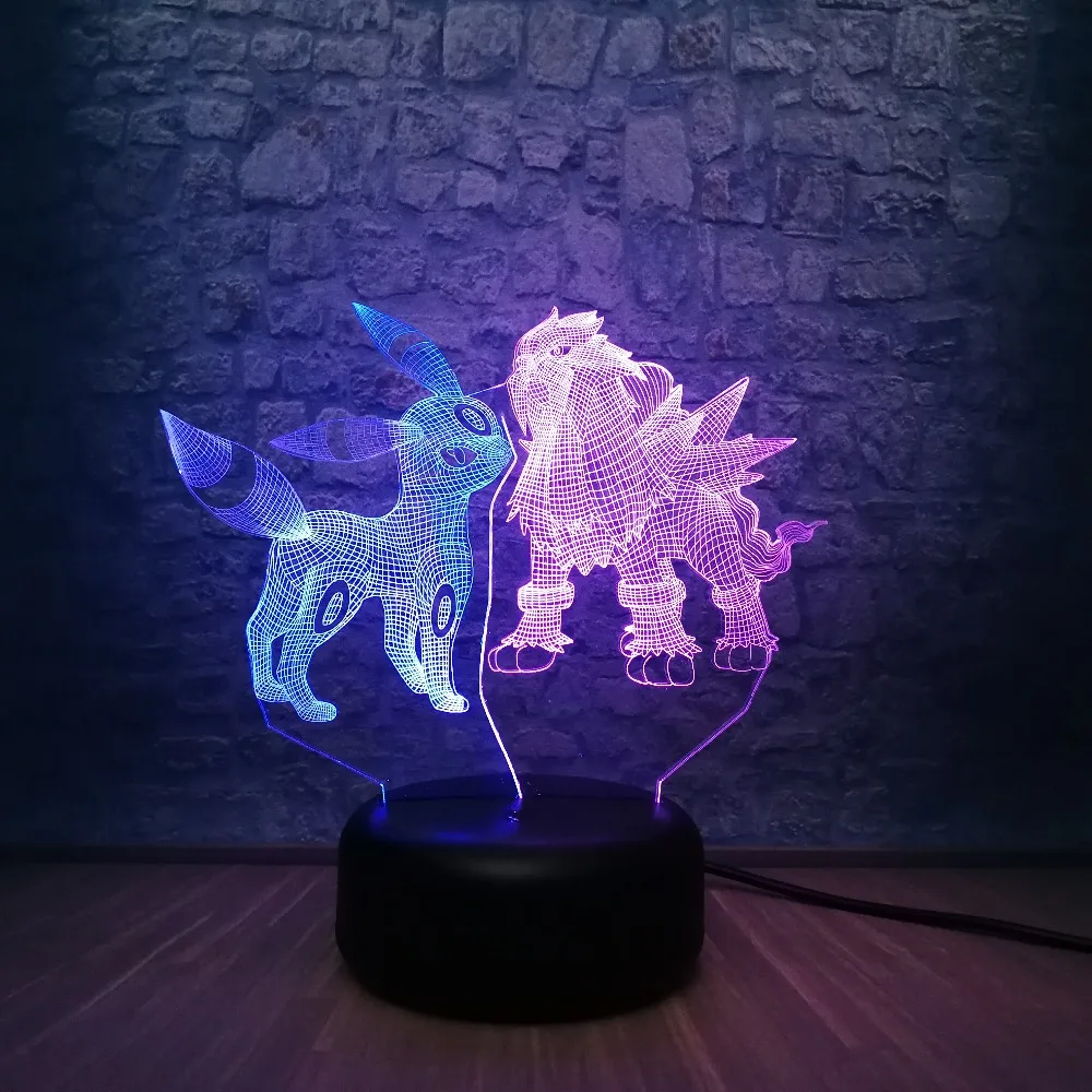 Мультяшный Покемон Umbreon $ Entei фигурки 3D смешанный светодиодный светильник RGB Blub 7