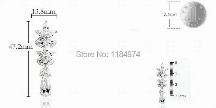 New Wedding Big Earring Long Earrings Cubic Zirconia Flower Drop Ear Rings High Quality Luxury Zircon Brand Jewelry | Украшения и