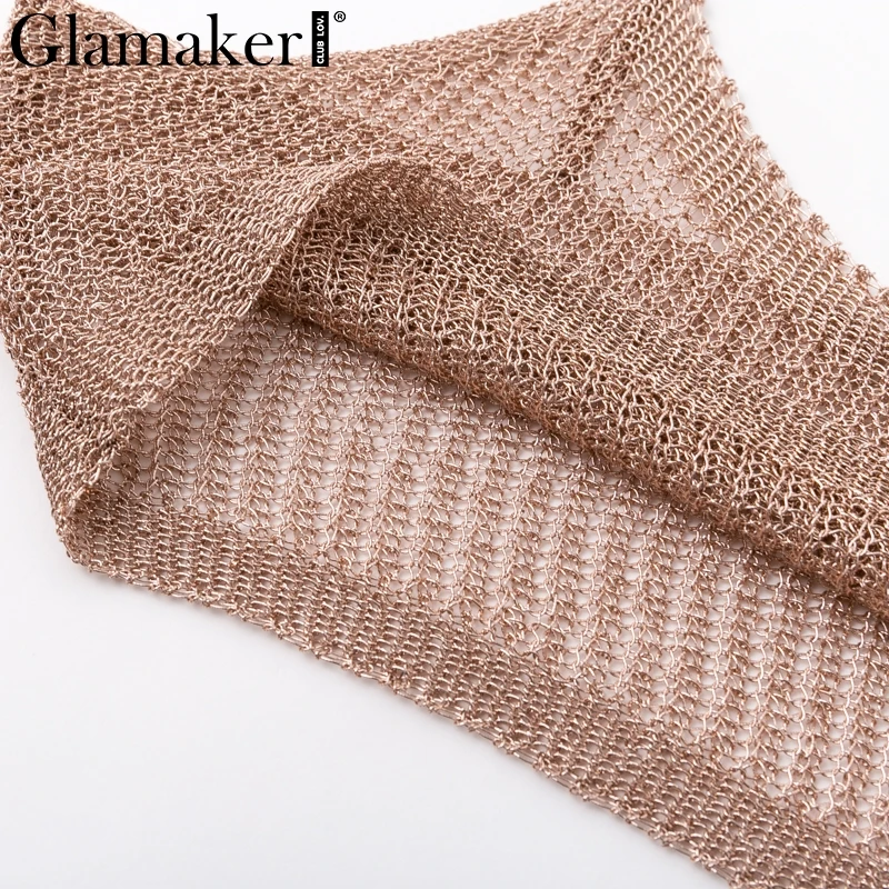 Glamaker, Золотой Металл, вязанный, сексуальный, шикарный, на бретельках, женский, вечерние, клубный, на бретелях, блестящий, осенний, камзол, женский, летний, короткий топ