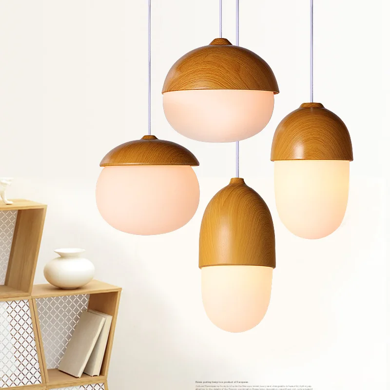 Creative Imitation Wood Nut Pendant Lamp Light Modern Glass Iron Suspension Ceiling Hanging E27 Luminaire Lighting Fixture | Лампы и