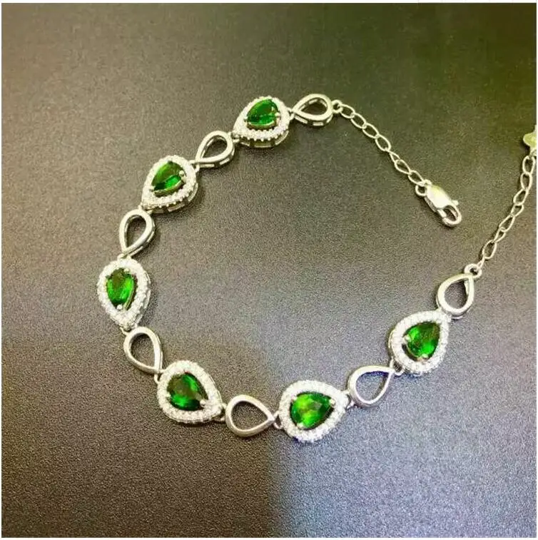 

Free Shipping Natural and real Diopside Bracelets 925 sterling silver Fine jewelry gems 4*6mm 6pcs