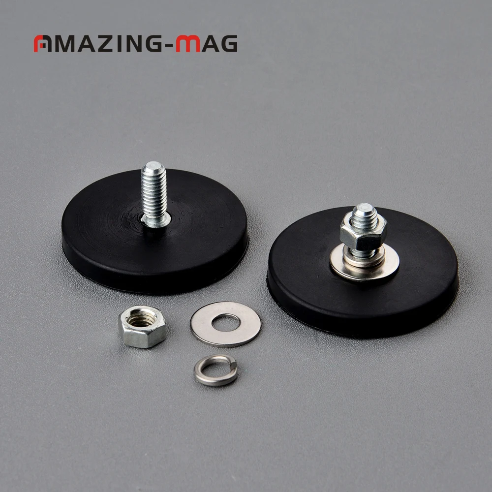 

4PC 9KG Neodymium Anti-scratch Magnet Disc With Rubber Costed D43*6mm M6 Male Thread LED Light Camera Mounting Base Magnetic Pot
