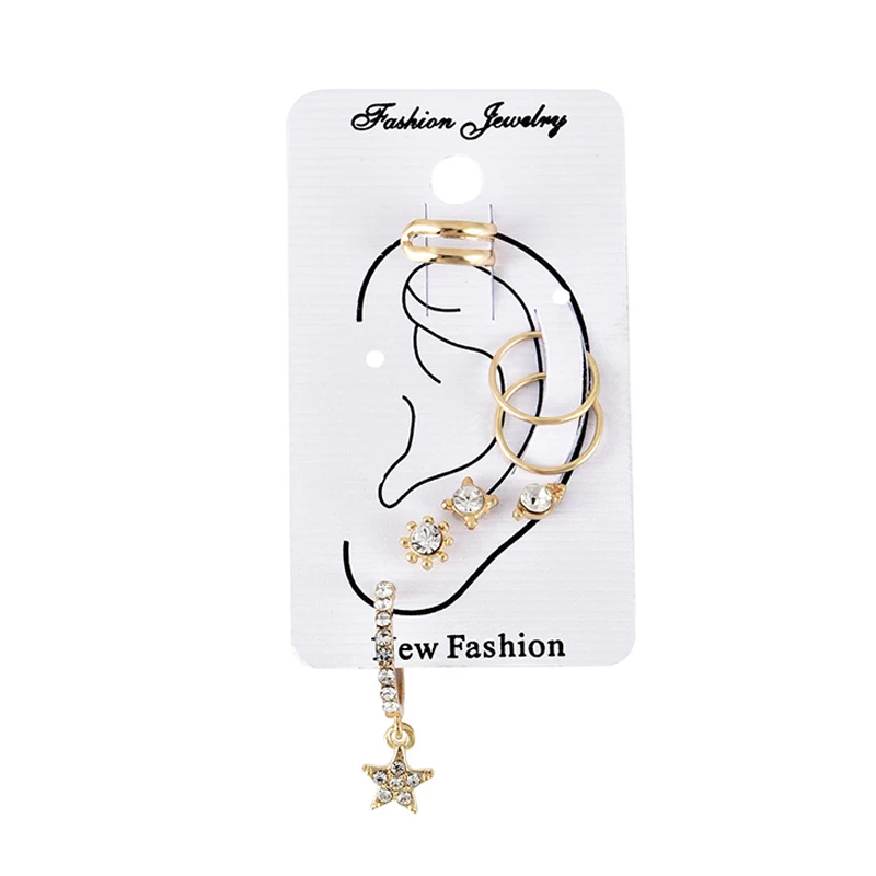 7 Pcs/Set Female Exquisite Pentagram Star Sun Flower Round Gold Pendant Earrings Set Fashion Shiny Crystal Party | Украшения и