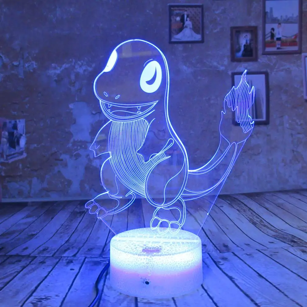 3D иллюзия LED Fire Dragon ночник 7 видов цветов Покемон сенсорный переключатель USB