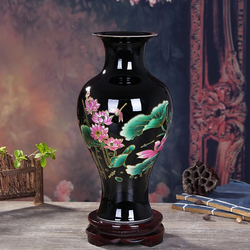 Классическая керамическая Пастельная ваза с черной глазурью украшения для дома