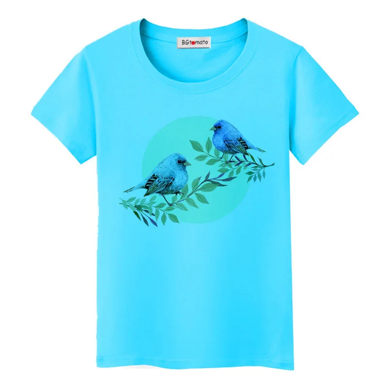

BGtomato New style original brand good quality comfortable t-shirt women casual tops blue birds printing tops summer tshirt