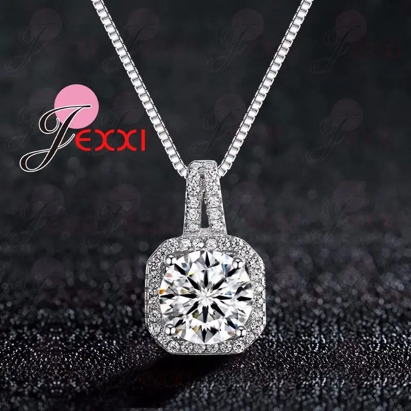 

New Fashion 3 Colours Round Fine Crystal 925 Sterling Silver Geometric Necklace For Women Girls Party Engagement Jewelry