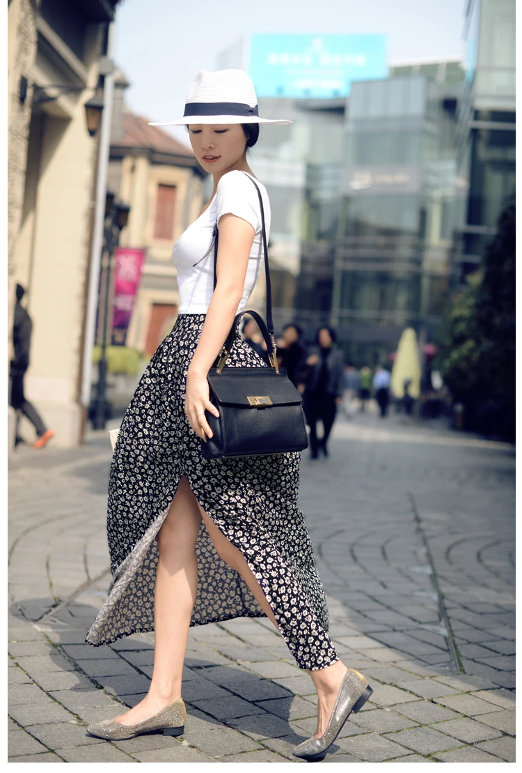 Винтажная богемная длинная юбка в испанском стиле с цветочным принтом и разрезом