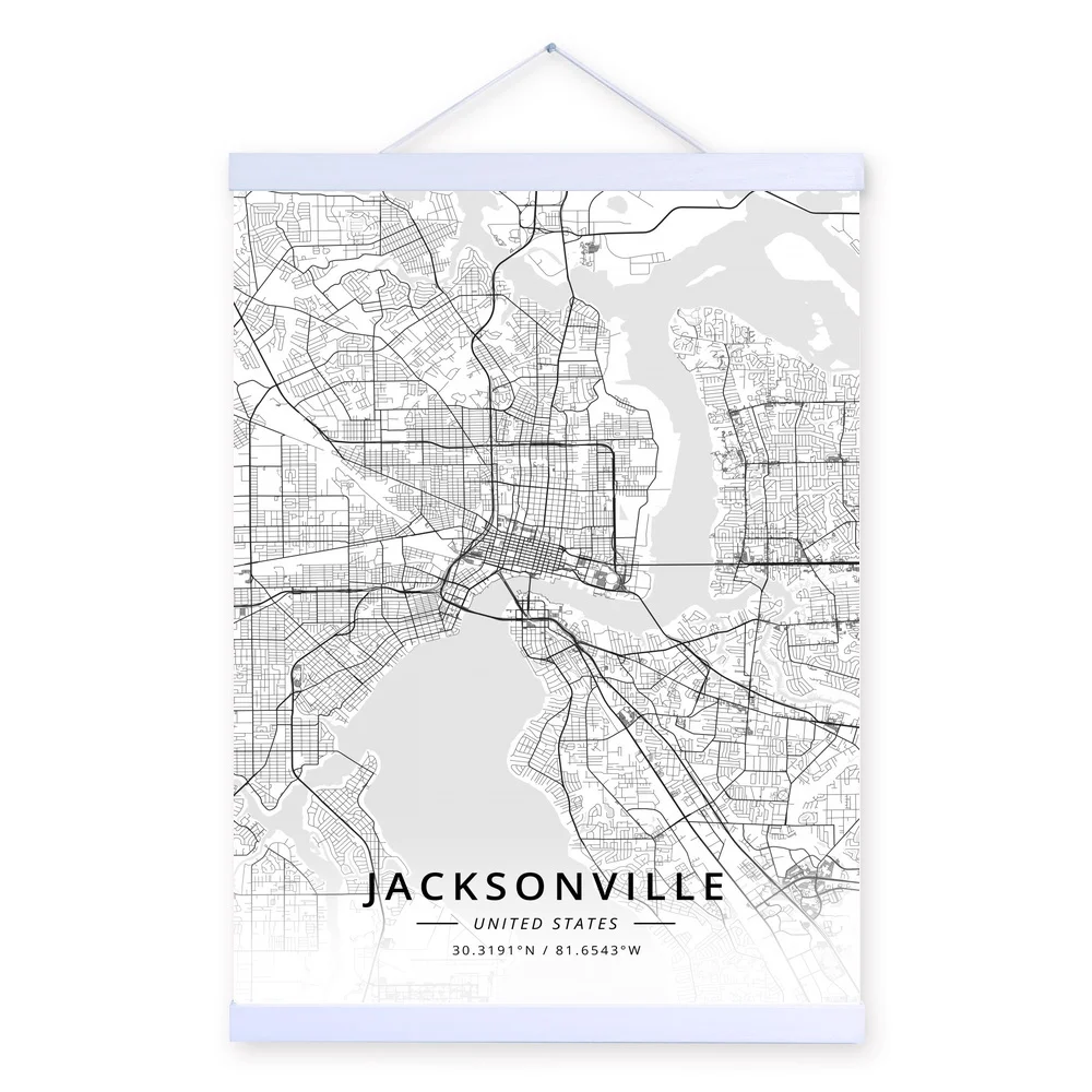 Карта города США Джексонвилл деревянная рамка холст живопись домашний декор