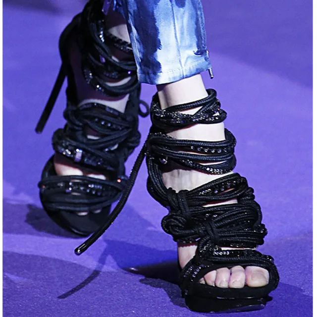 Svonces/Новинка года; летняя пикантная обувь; Chaussure Femme; женские босоножки с ремешком на лодыжке; сандалии-гладиаторы на высоком каблуке; женская обувь на шнуровке; zapatos - Цвет: as shown