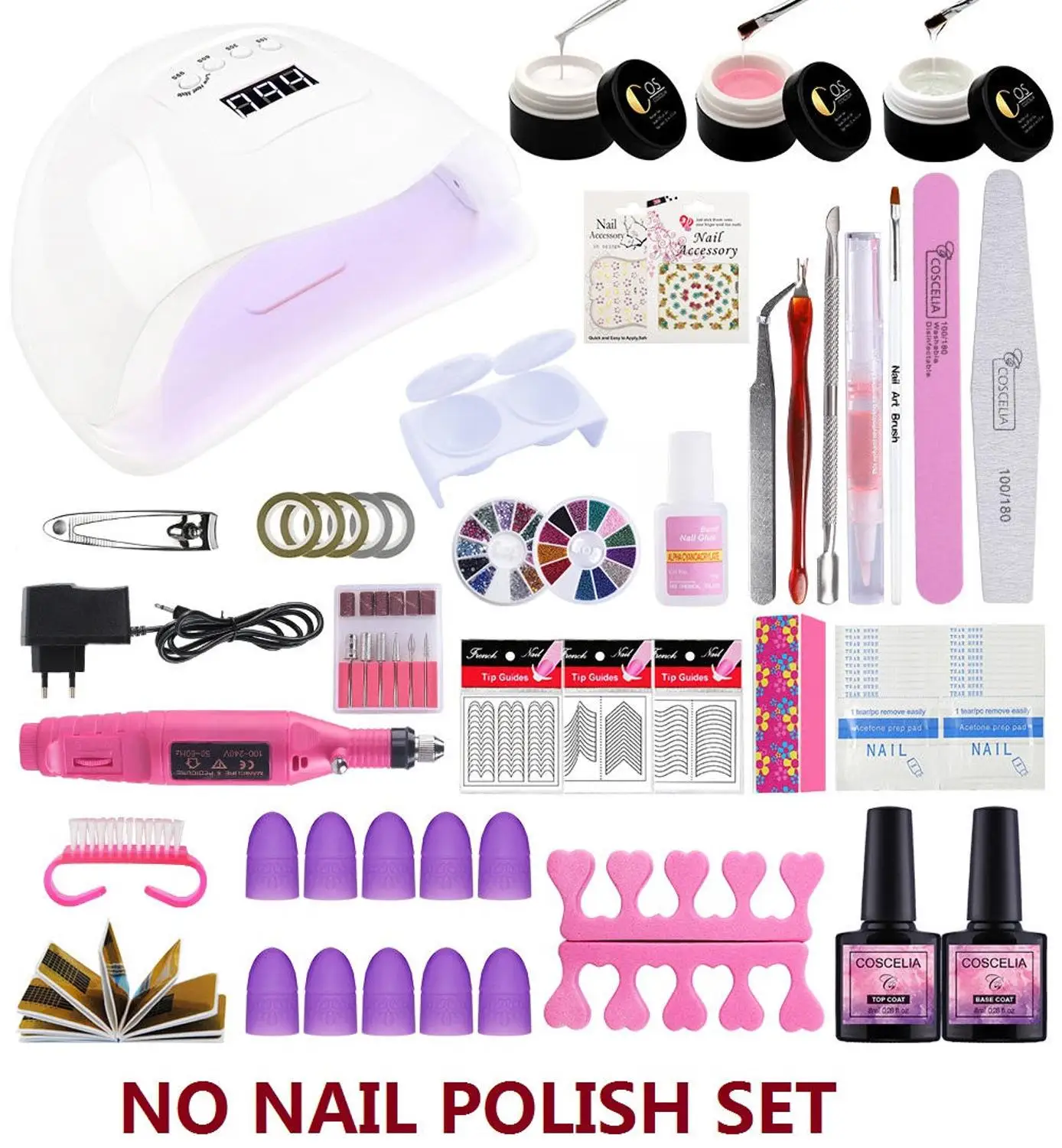80W no gel set Полный для ухода за ногтями Маникюрный набор с 80/36/24W УФ-светодиодный светильник для нейл Арта, комплект инструментов и био-Гели Soak Off Гель-лак для ногтей, сверлильный станок для маникюрного набора - Цвет: 80W no gel set