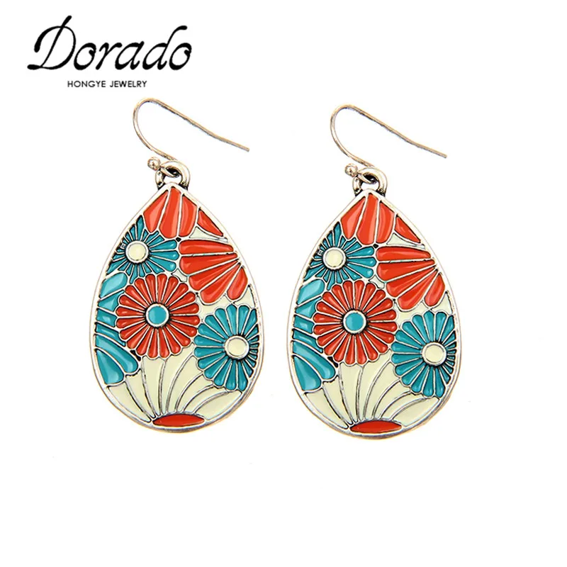 Женские Висячие серьги с эмалью в форме цветка из сплава этническом стиле