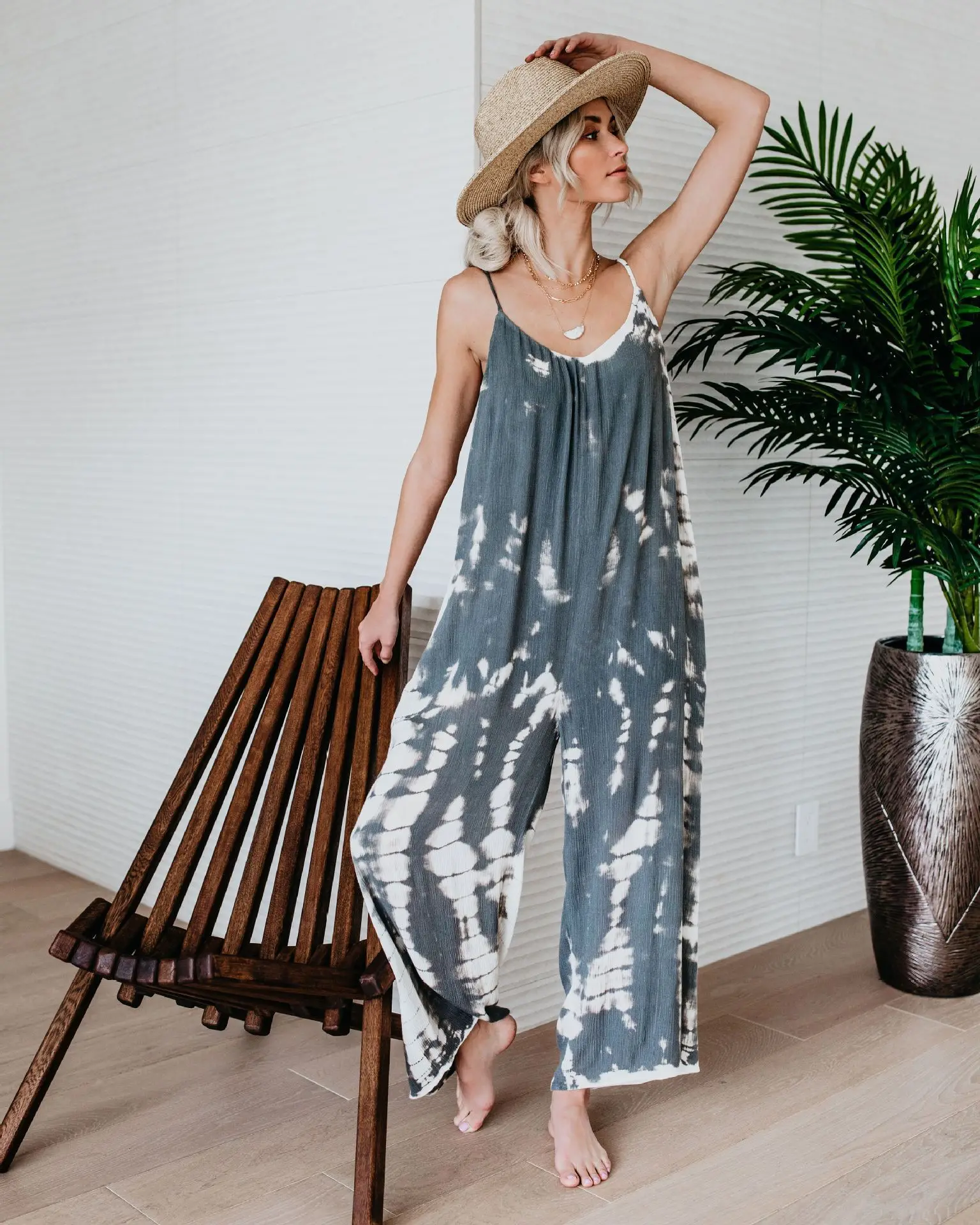 Office Lady Print Womens Jumpsuit Romper Fashion One Piece Playsuit Women O Neck Oversized Clothing | Женская одежда