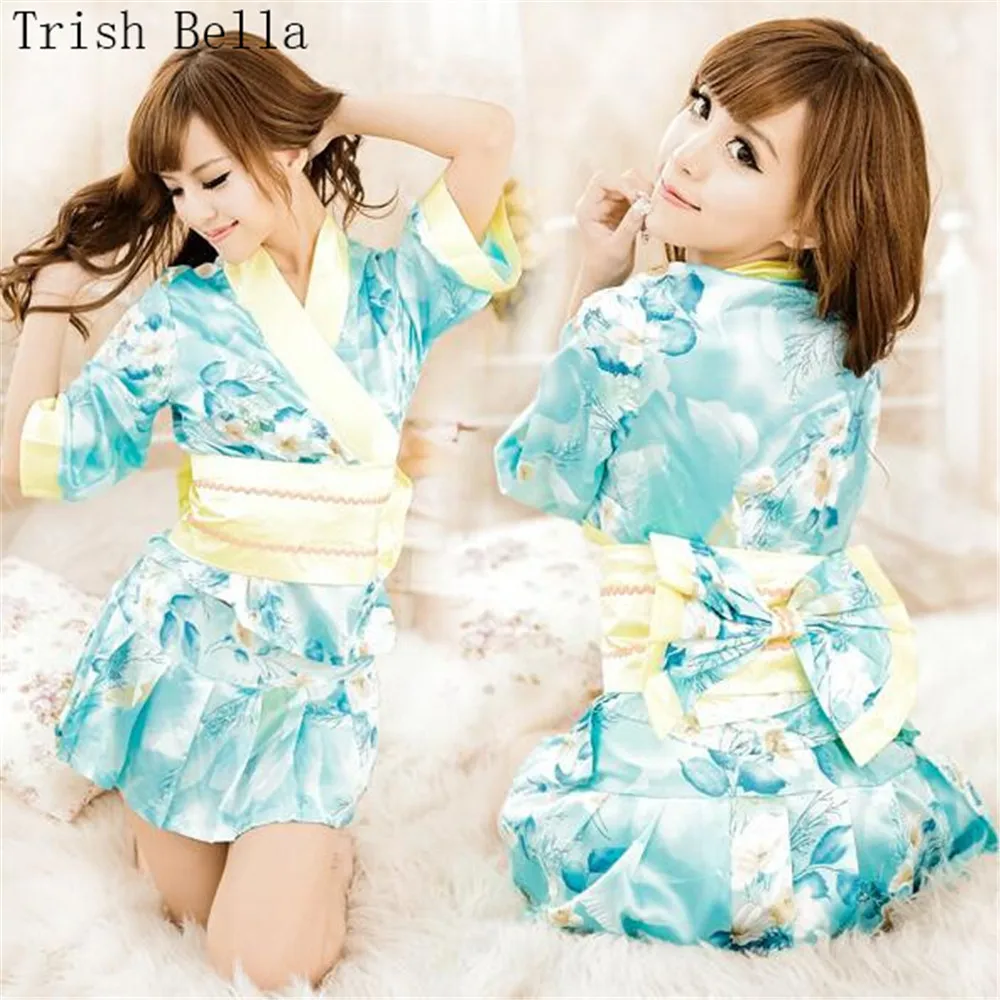 

Japanese Kimono Cardigan printing Large bow tie Mini sexy lingerie plus size erotic sexy underwear lenceria langerie babydoll