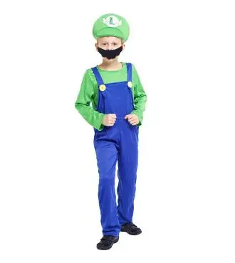 Kid Luigi Косплэй взрослых и детей Super Mario Bros Косплэй танцевальный костюм комплект Дети Halloween Party Марио и Луиджи костюм для детей подарки - Цвет: Kid Luigi