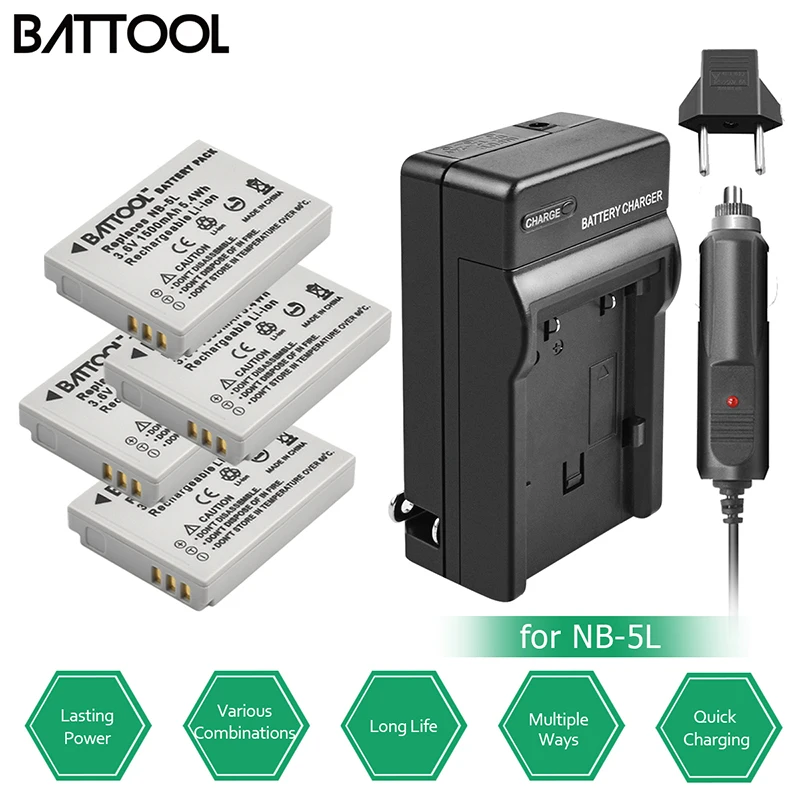 Batcool 4 шт. NB 5L батареи + зарядное устройство для Canon S100 SX210 SX220 SX230 HS SD800 SD850 SD900 SD950 IS SD970