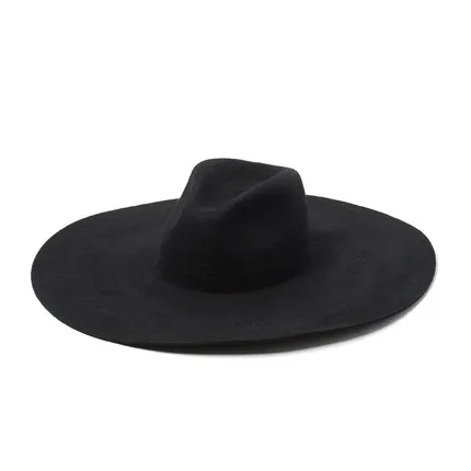 Шерсть 14,5 см большая шляпа с полями Fedora, женская черная/кофейная/Верблюжья джазовая шляпа, модель шоу стиль Австралийский Войлок Зимняя шляпа Fedora