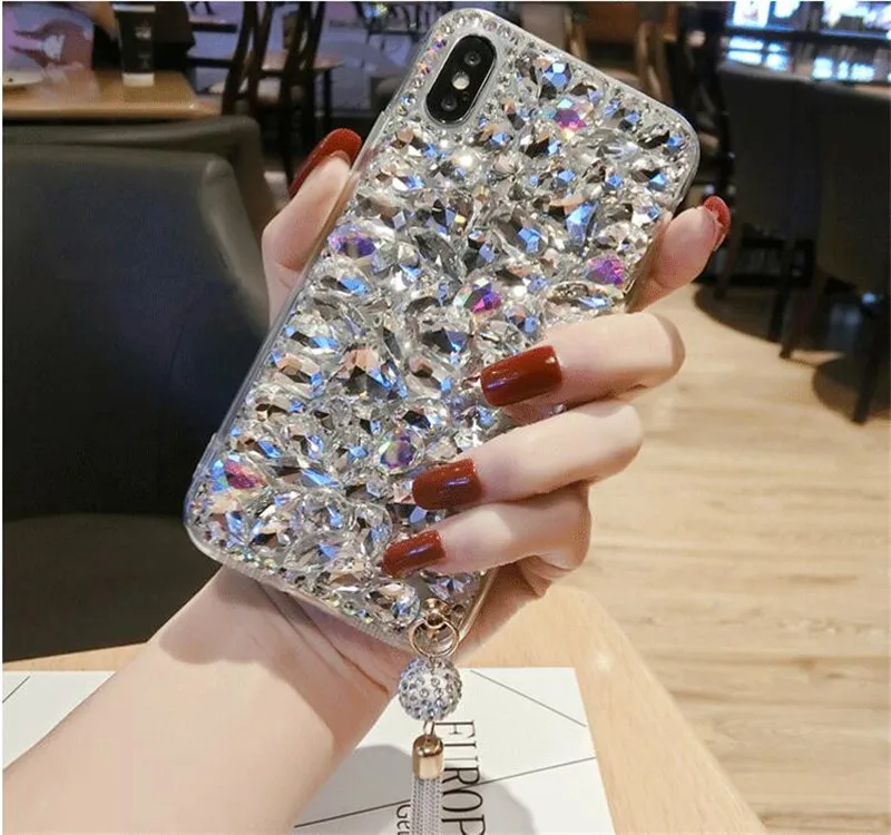 Блестящий Мягкий чехол для телефона с подвеской на заднюю панель кристаллами и