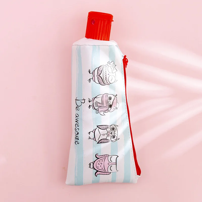 Creative toothpaste leather Pencil Case Cute Unicorn Owl cat large Pen Bag Kawaii Office School Supplies Korean Stationery - Color: owl