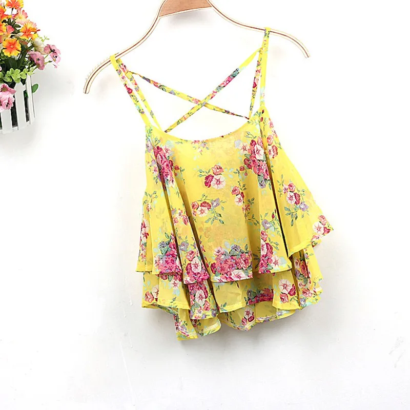 Сексуальная шифоновая майка на бретельках с цветочным принтом топы женские